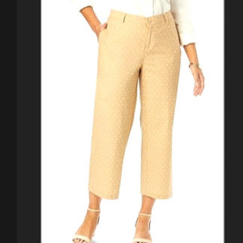 Jessica London Cropped Khaki Pant Polka Dot Tan Plus Size 14W 16W Capri Classic